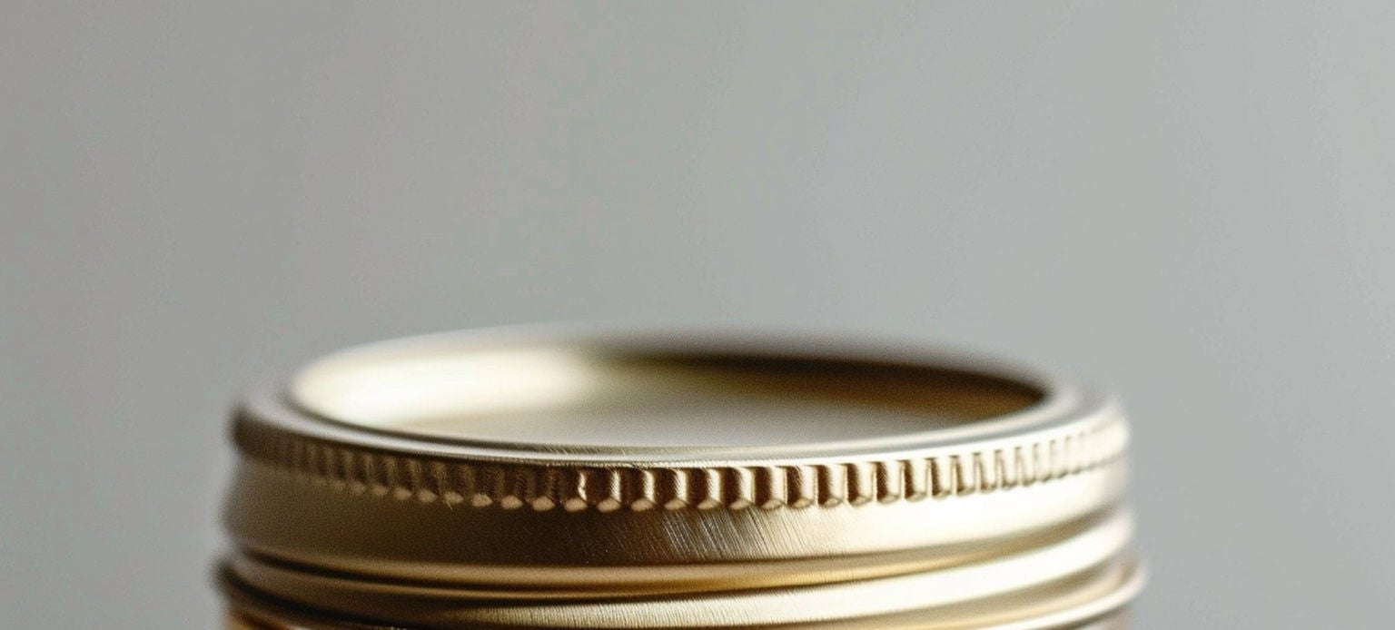 Gros plan sur un couvercle métallique doré de bocal