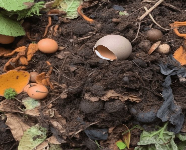 Compost de déchets de jardin illustrant des coquilles d’œufs