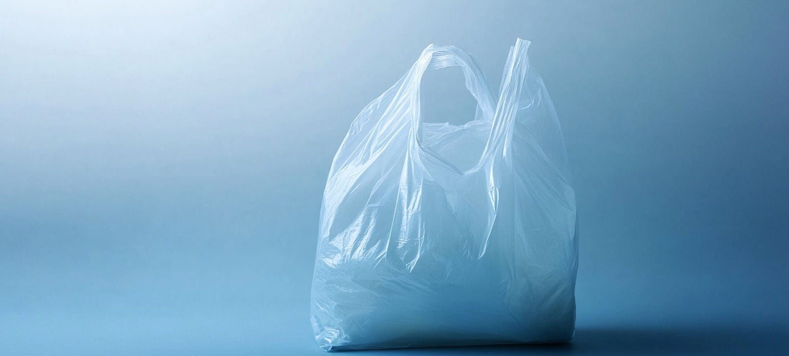 Sac poubelle Handybag translucide sur fond bleu