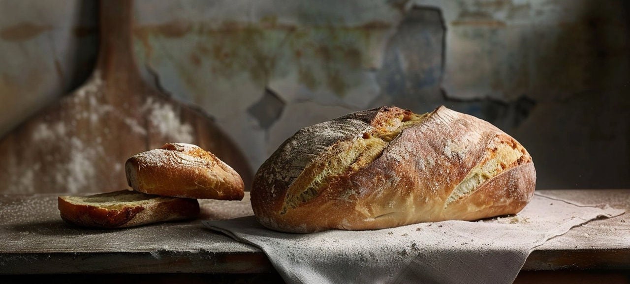Tranches de pain rassis sur une planche en bois