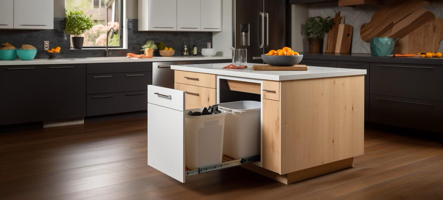 Cuisine équipée moderne avec tiroir poubelle Handybag intégré