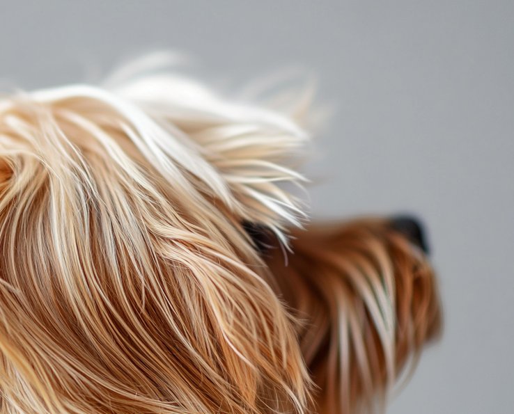 Cabeza de perro con pelaje sedoso en primer plano